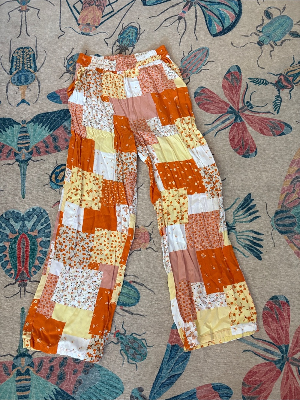 Monki Patchwork Wide-Leg Pants in Orange, Yellow, White